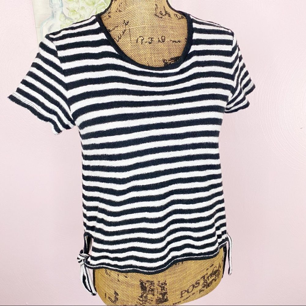 Madewell Modern Stripe Side Tie Terrycloth Short Sleeve T-shirt Black & White XS